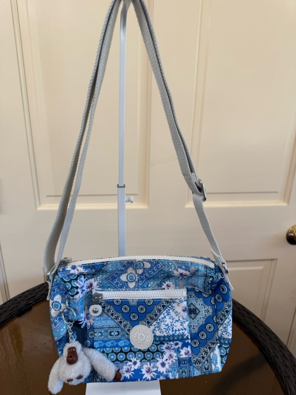 Kipling Blue Patchwork Crossbody Bag with Cream Strap - NWOT